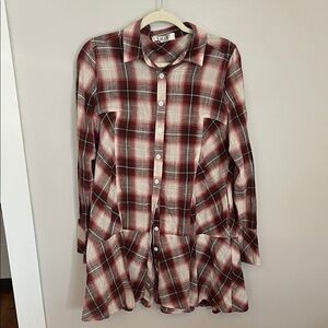 Red and White Plaid Button-Up Shirt